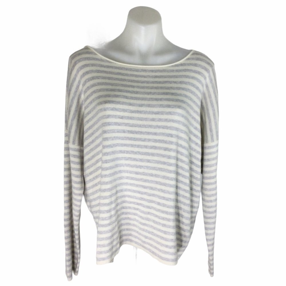 Eileen Fisher Striped Organic Cotton Linen Bateau Neck Sweater NWT